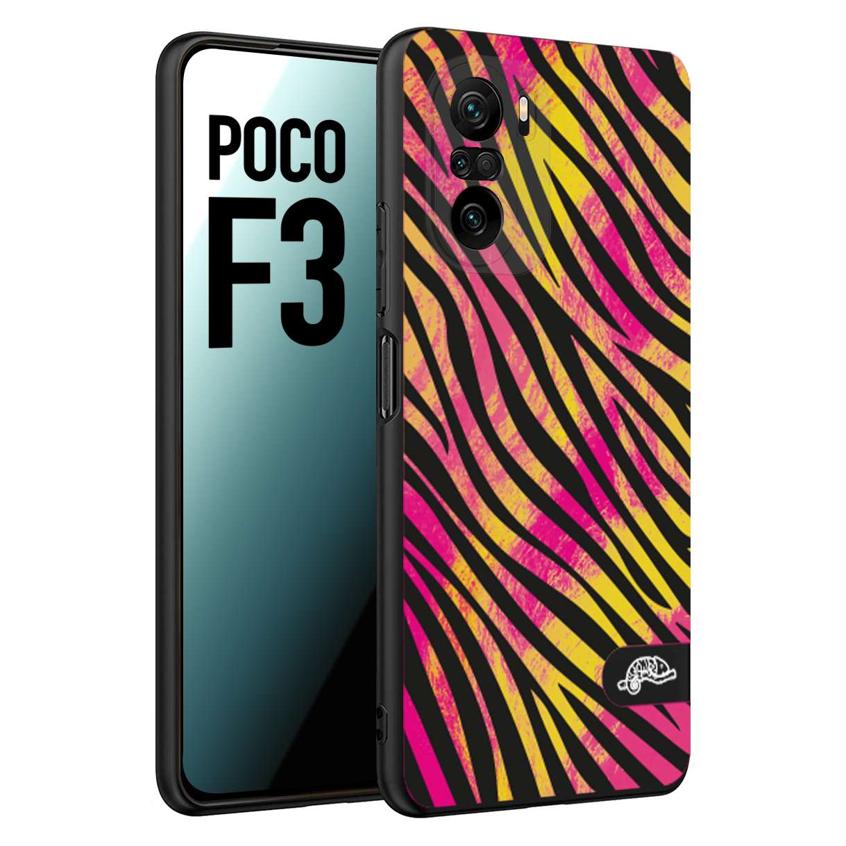 CUSTOMIZZA - Custodia cover nera morbida in tpu compatibile per Xiaomi Poco F3 zebrata maculata a rilievo soft touch donna fucsia gialla