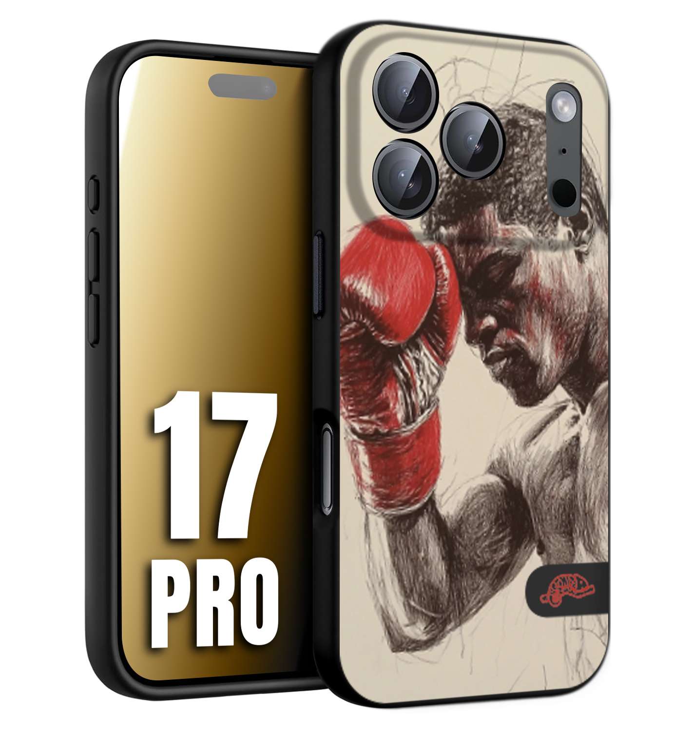 CUSTOMIZZA - Custodia cover nera morbida in tpu compatibile per iPhone 17 PRO pugilato pugili disegno tattoo guantoni boxer pesi massimi