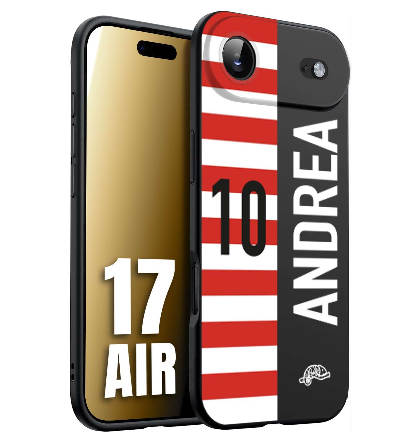 CUSTOMIZZA - Custodia cover nera morbida in tpu compatibile per iPhone 17 AIR personalizzata calcio football nome e numero calciatori bianco rossa