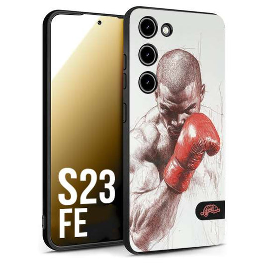 CUSTOMIZZA - Custodia cover nera morbida in tpu compatibile per Samsung S23 FE pugilato pugili disegno tattoo guantoni box sport primo piano