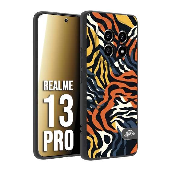 CUSTOMIZZA - Custodia cover nera morbida in tpu compatibile per Realme 13 PRO leopardato maculato tigrato tiger colorata gialla blu arancio
