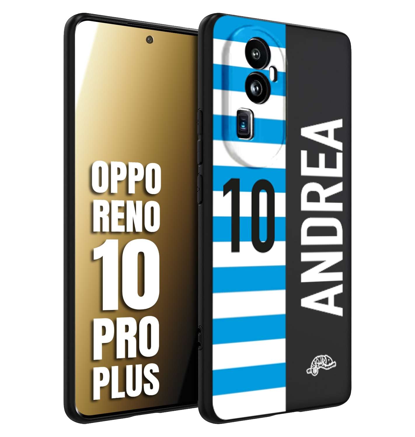 CUSTOMIZZA - Custodia cover nera morbida in tpu compatibile per Oppo Reno 10 PRO PLUS personalizzata calcio football nome e numero calciatori biancazzurri