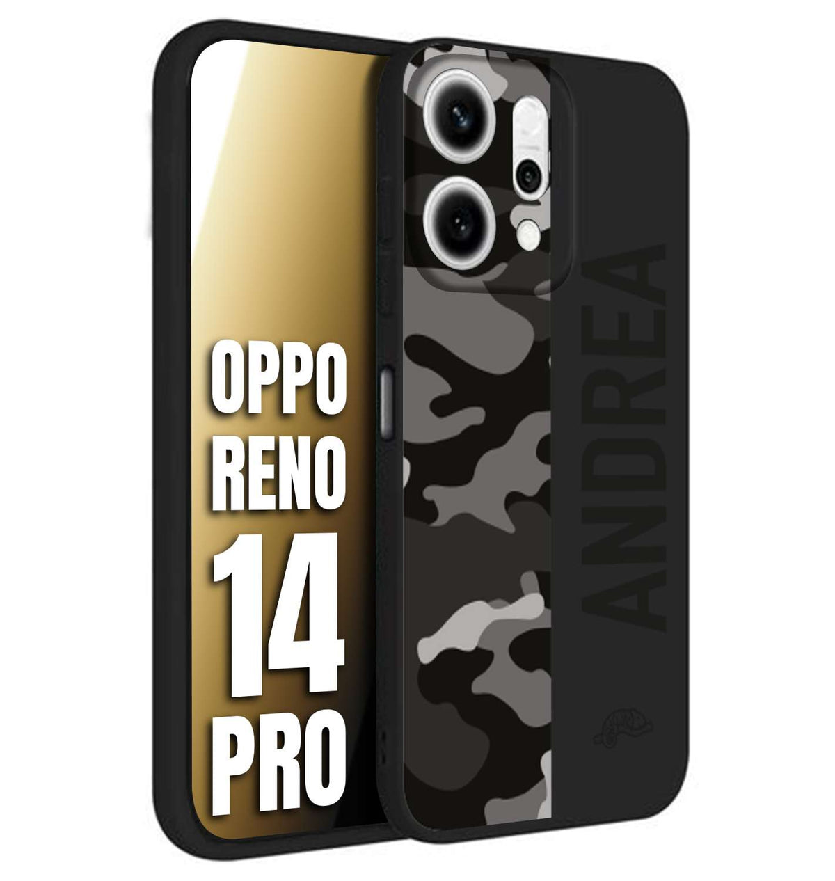 CUSTOMIZZA - Custodia cover nera morbida in tpu compatibile per Oppo Reno 14 PRO camouflage mimetico militare personalizzata nome