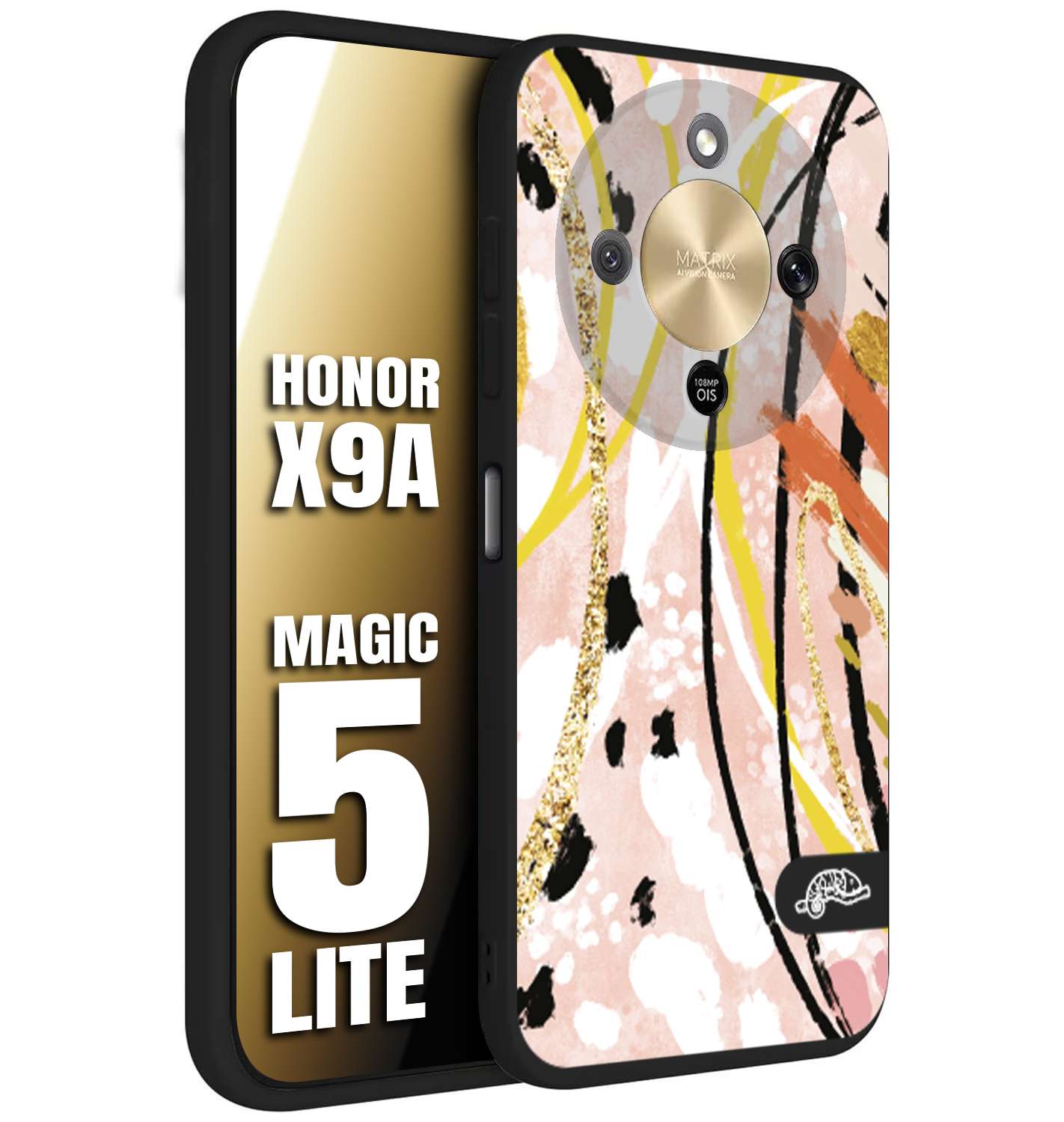 CUSTOMIZZA - Custodia cover nera morbida in tpu compatibile per Honor X9A - Honor Magic 5 Lite fiori astratti donna zebrato leopardato fantasia dorata gialla rosa colorata