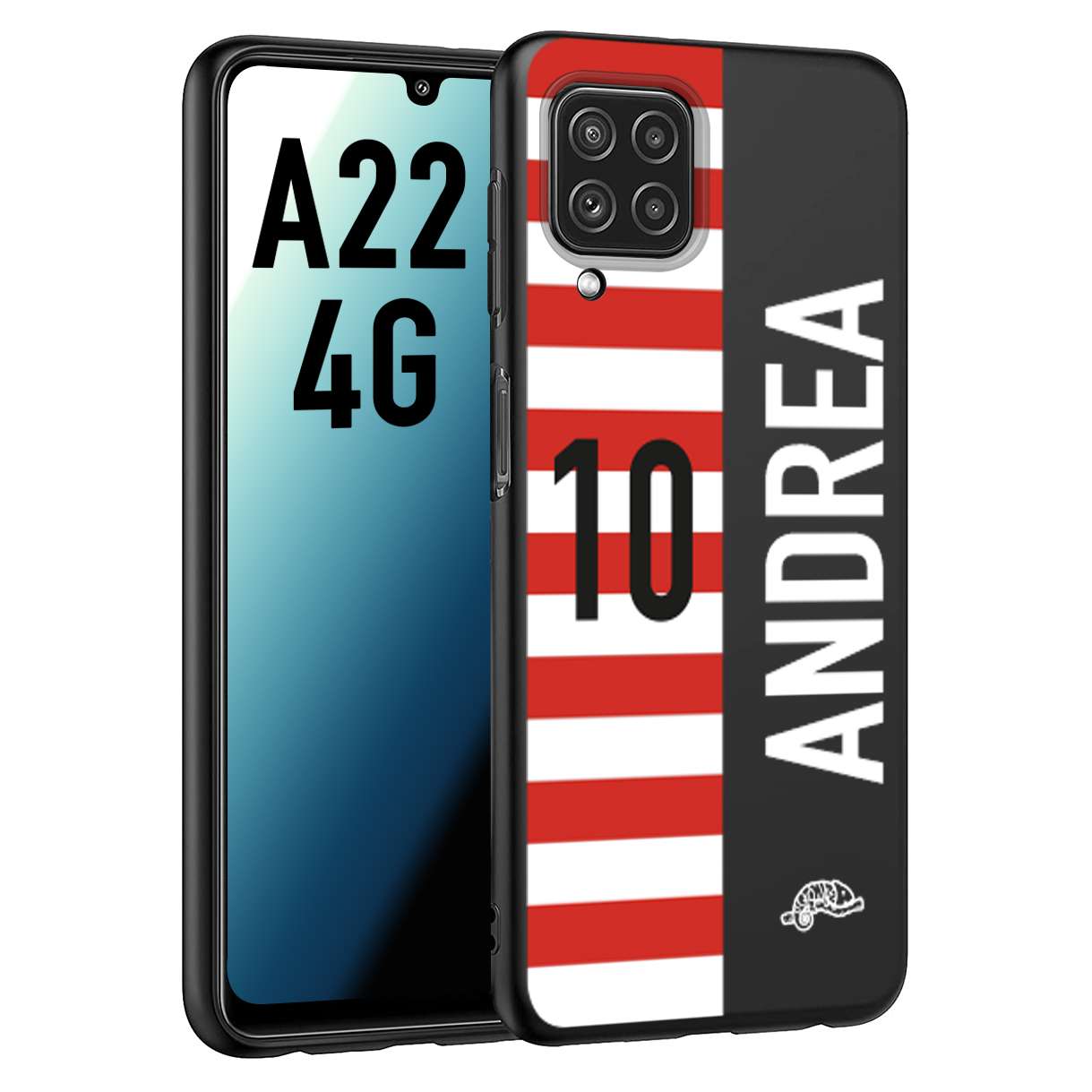 CUSTOMIZZA - Custodia cover nera morbida in tpu compatibile per Samsung A22 4G personalizzata calcio football nome e numero calciatori bianco rossa