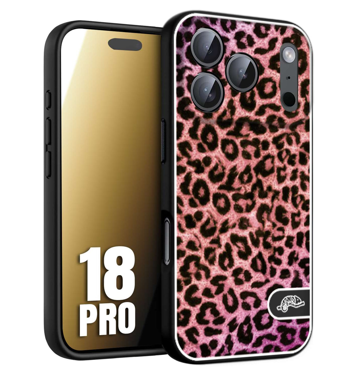 CUSTOMIZZA - Custodia cover nera morbida in tpu compatibile per iPhone 18 PRO leopardato maculato donna rosa leopard