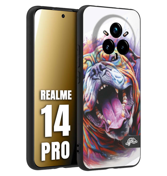CUSTOMIZZA - Custodia cover nera morbida in tpu compatibile per Realme 14 PRO animali color bulldog cane dog colori vibranti disegnato schizzo