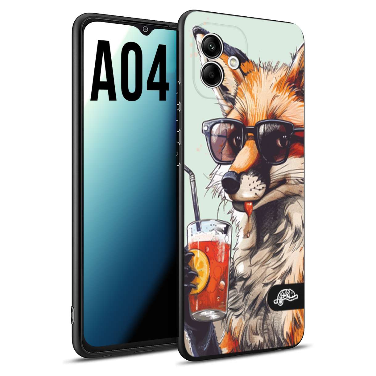 CUSTOMIZZA - Custodia cover nera morbida in tpu compatibile per Samsung A04 estate disegnata cocktails animali simpatici fox volpe negroni