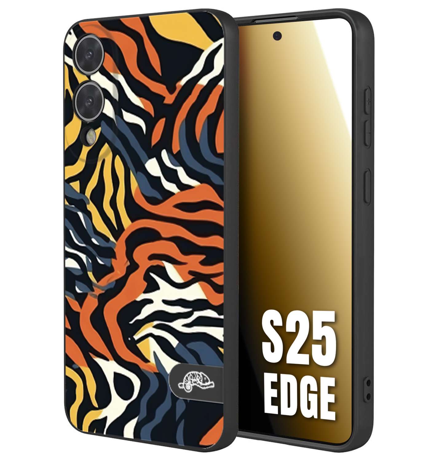 CUSTOMIZZA - Custodia cover nera morbida in tpu compatibile per Samsung S25 EDGE leopardato maculato tigrato tiger colorata gialla blu arancio