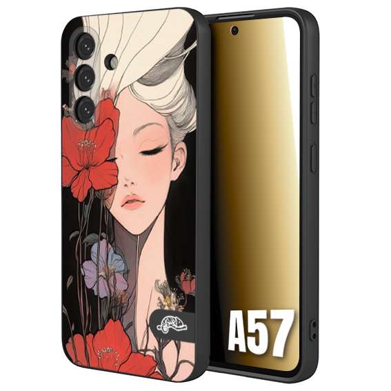 CUSTOMIZZA - Custodia cover nera morbida in tpu compatibile per Samsung A57 woman flower Fantasia Floreale Design Donna e Fiori, Retro Artistico