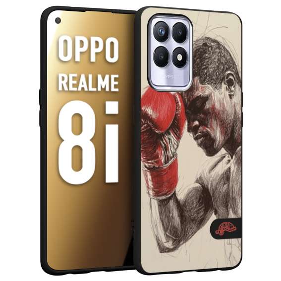 CUSTOMIZZA - Custodia cover nera morbida in tpu compatibile per Realme 8i pugilato pugili disegno tattoo guantoni boxer pesi massimi