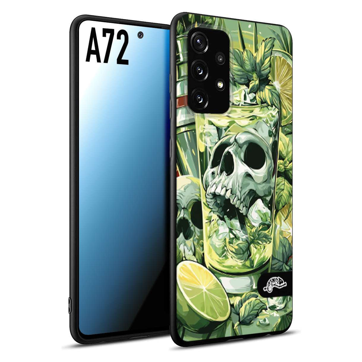 CUSTOMIZZA - Custodia cover nera morbida in tpu compatibile per Samsung A72 Mojito cocktail teschio illustrazione drink lime menta ghiacci tropicale street art