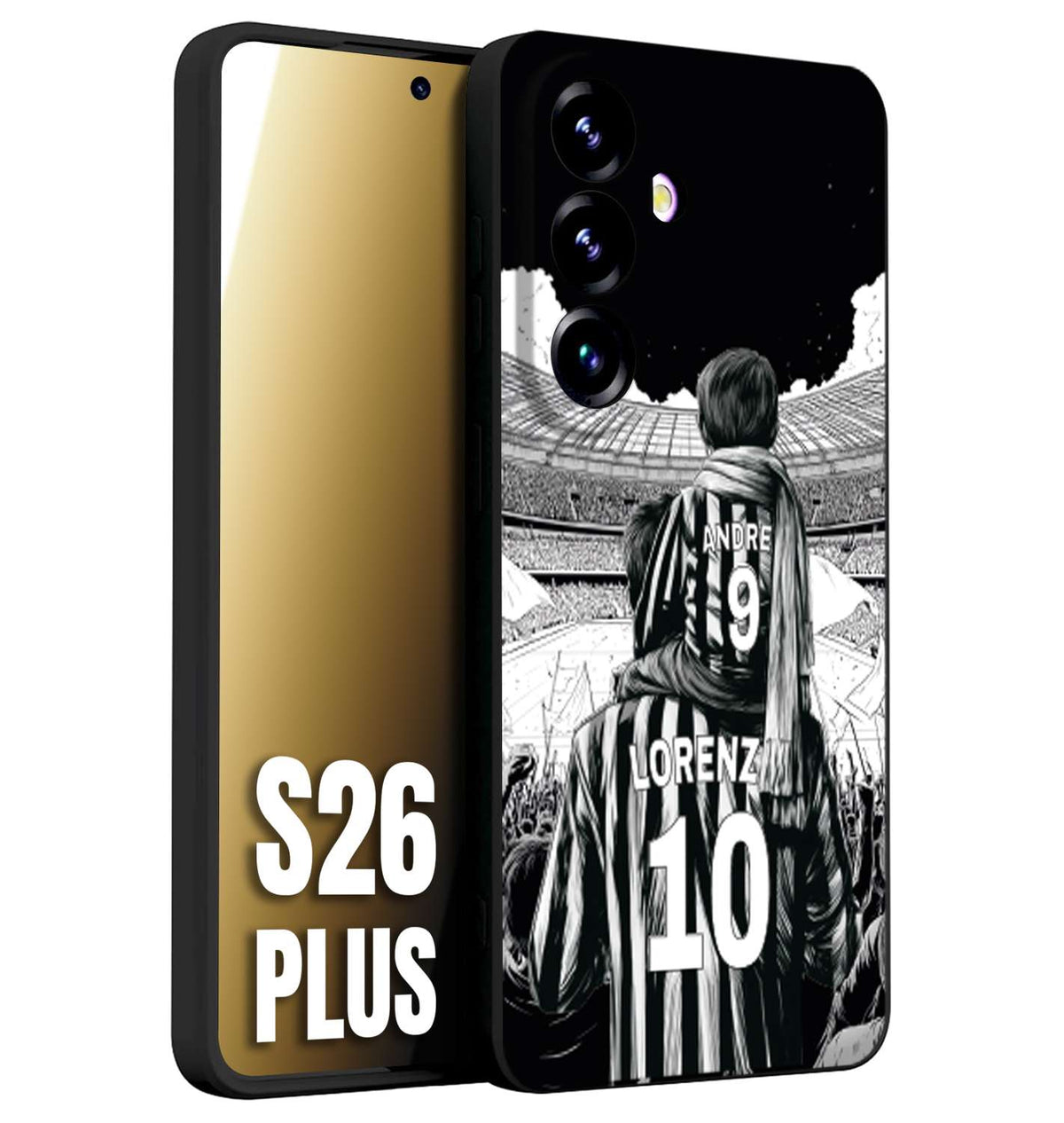 CUSTOMIZZA - Custodia cover nera morbida in tpu compatibile per Samsung S26 PLUS personalizzata calcio football nome e numero calciatori bianconeri bianca e nera