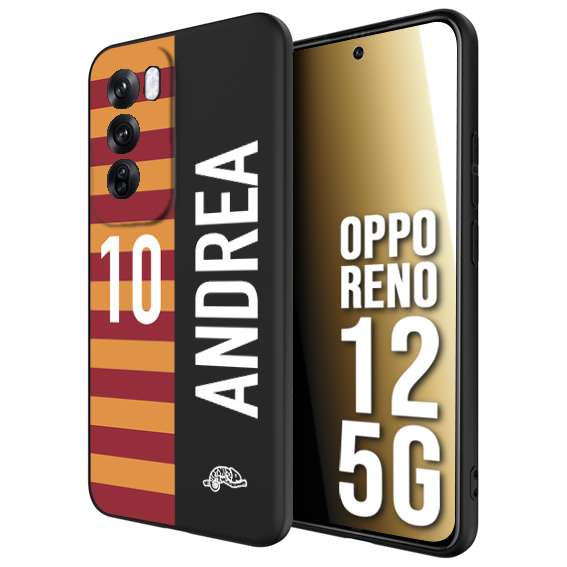 CUSTOMIZZA - Custodia cover nera morbida in tpu compatibile per Oppo Reno 12 5G personalizzata calcio football nome e numero calciatori giallo rossi