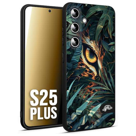 CUSTOMIZZA - Custodia cover nera morbida in tpu compatibile per Samsung S25 PLUS animali color giungla tropicale occhio di giaguaro felino disegnato