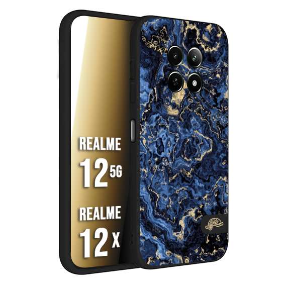 CUSTOMIZZA - Custodia cover nera morbida in tpu compatibile per Realme 12 5G - 12X effetto marmo marble blu venature dorato psichedelico