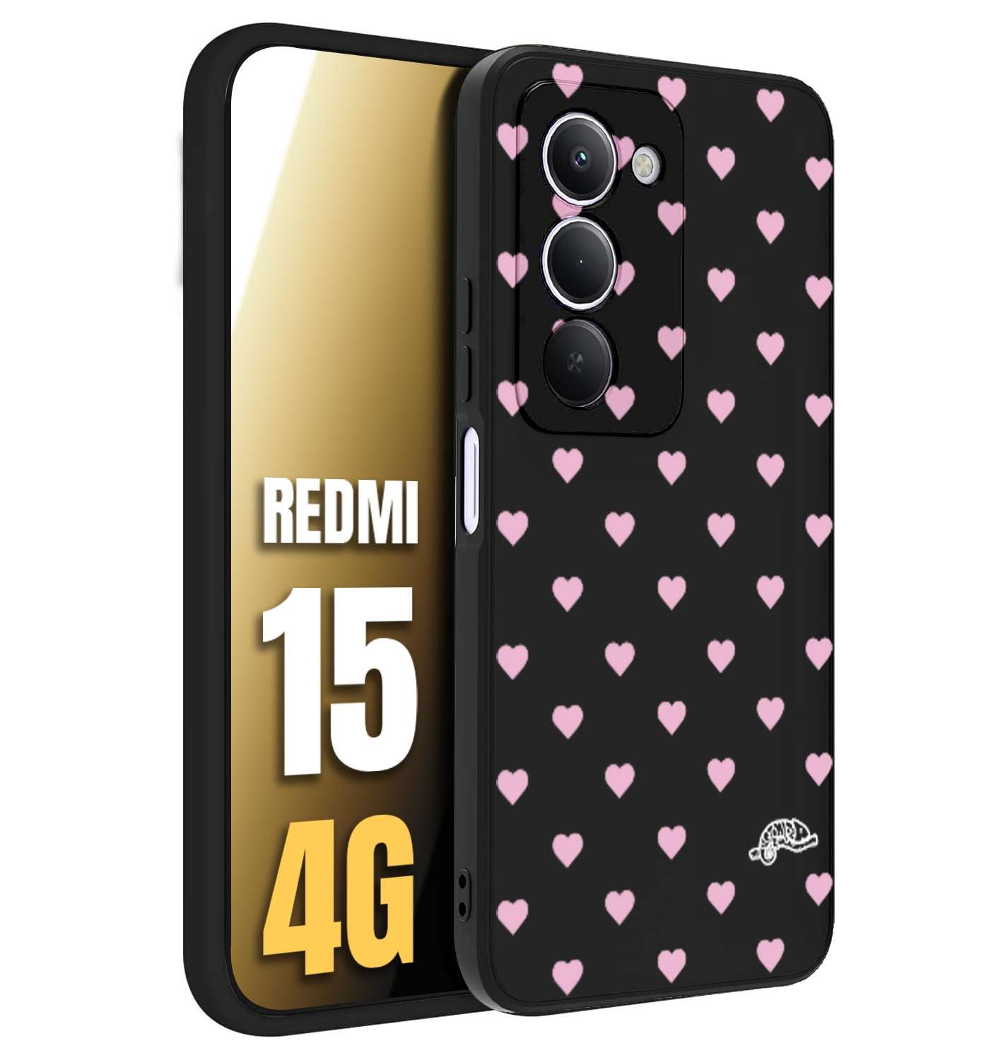 CUSTOMIZZA - Custodia cover nera morbida in tpu compatibile per Xiaomi Redmi 15 4G cuori pois rosa su nero donna pin up vintage