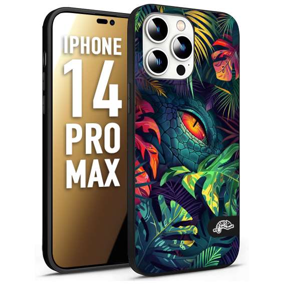 CUSTOMIZZA - Custodia cover nera morbida in tpu compatibile per iPhone 14 PRO MAX animali color giungla tropicale occhio di coccodrillo alligatore disegnato