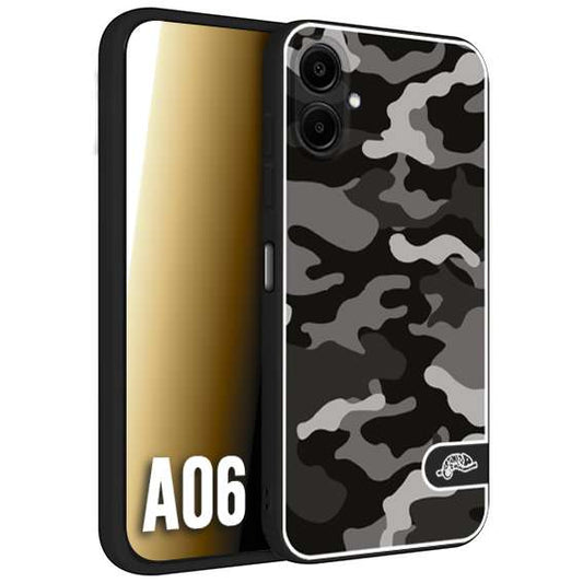 CUSTOMIZZA - Custodia cover nera morbida in tpu compatibile per Samsung A06 camouflage mimetico militare nero black grigio