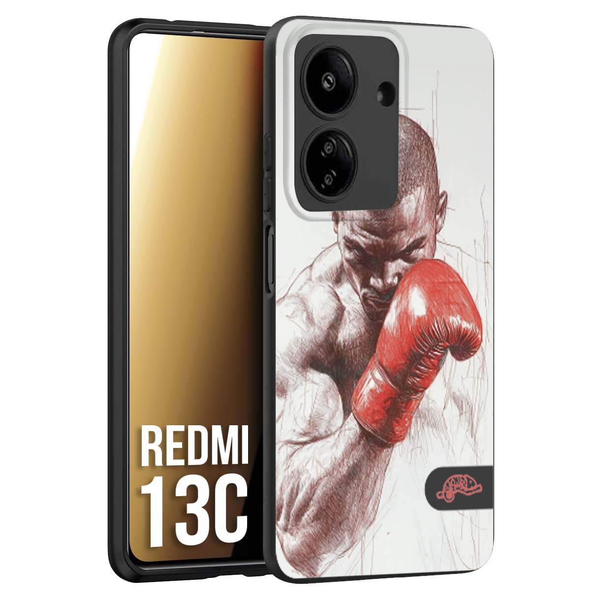 CUSTOMIZZA - Custodia cover nera morbida in tpu compatibile per Xiaomi Redmi 13C pugilato pugili disegno tattoo guantoni box sport primo piano