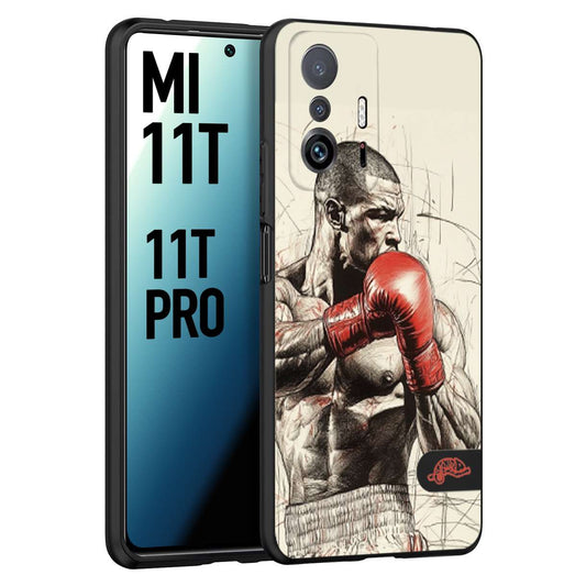 CUSTOMIZZA - Custodia cover nera morbida in tpu compatibile per Xiaomi Mi 11T - Mi 11T PRO pugilato pugili disegno tattoo guantoni box sport ring
