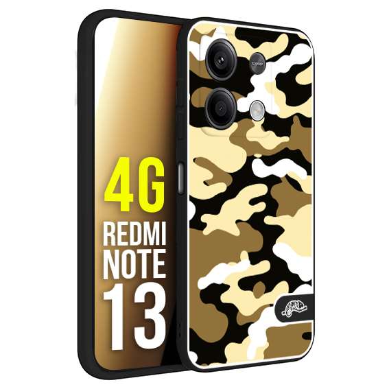 CUSTOMIZZA - Custodia cover nera morbida in tpu compatibile per Xiaomi Redmi Note 13 4G camouflage mimetico militare giallo desert brown