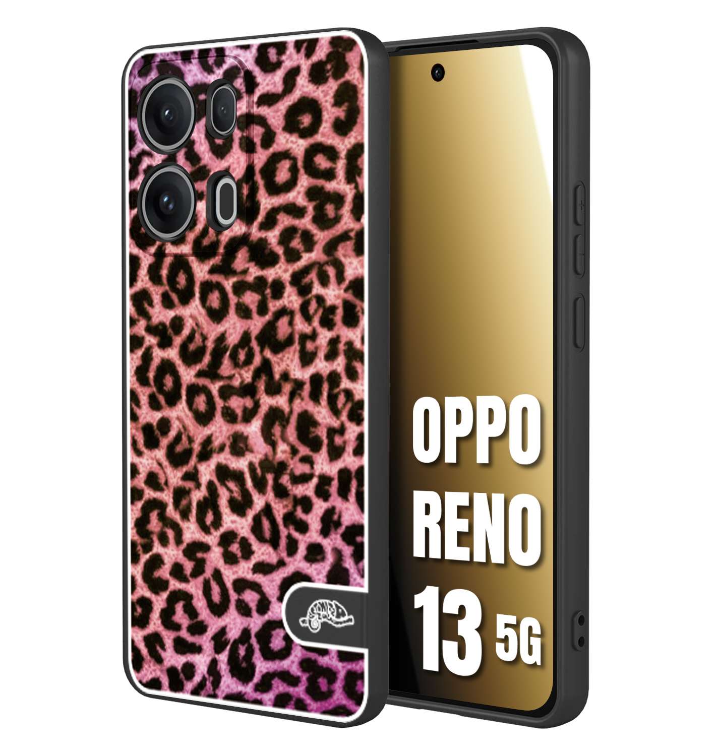 CUSTOMIZZA - Custodia cover nera morbida in tpu compatibile per Oppo Reno 13 5G leopardato maculato donna rosa leopard