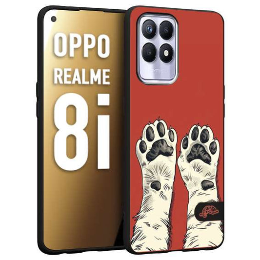 CUSTOMIZZA - Custodia cover nera morbida in tpu compatibile per Realme 8i zampe di gatto cat paws rossa red disegnata fumetto cartoon