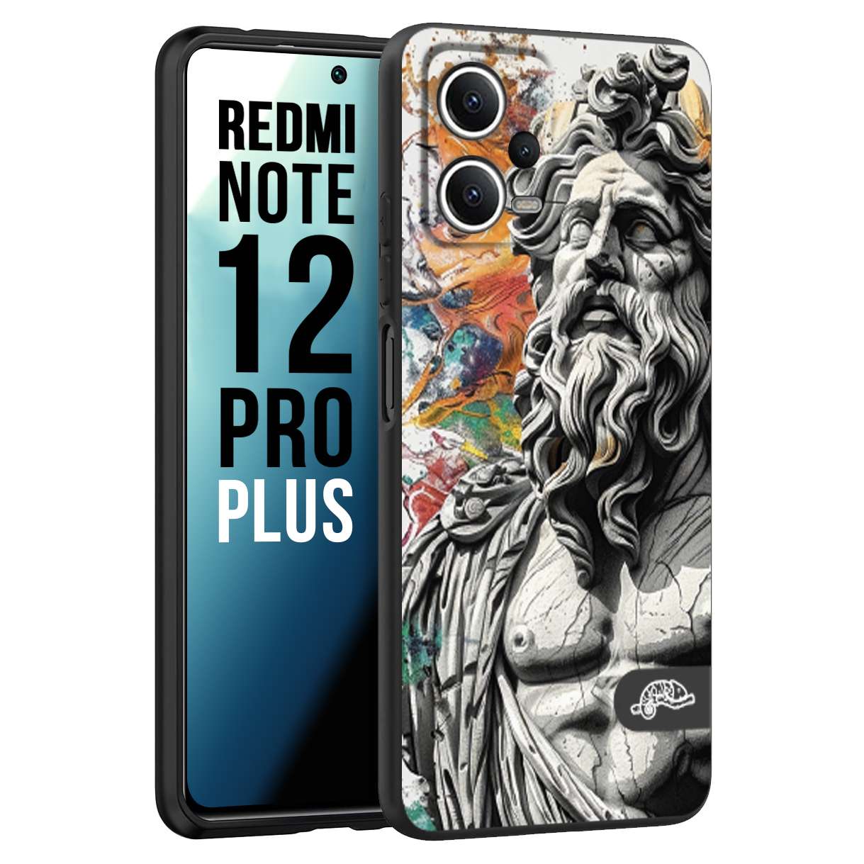 CUSTOMIZZA - Custodia cover nera morbida in tpu compatibile per Xiaomi Redmi Note 12 PRO PLUS statua colorata moderna antico tattoo splash color