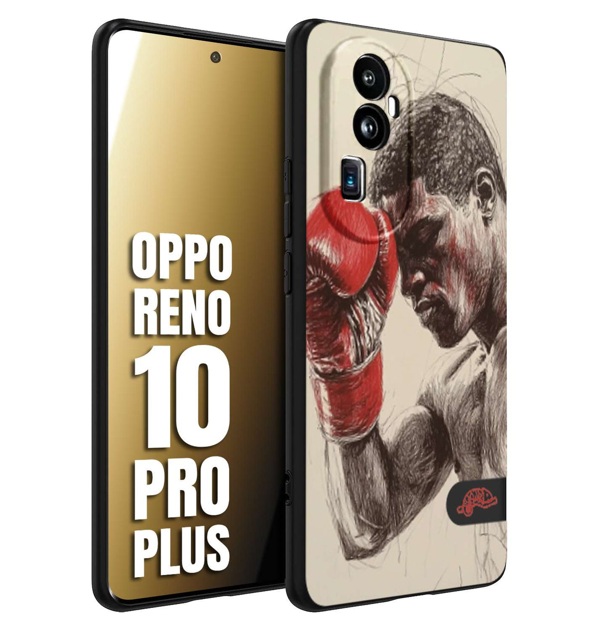 CUSTOMIZZA - Custodia cover nera morbida in tpu compatibile per Oppo Reno 10 PRO PLUS pugilato pugili disegno tattoo guantoni boxer pesi massimi