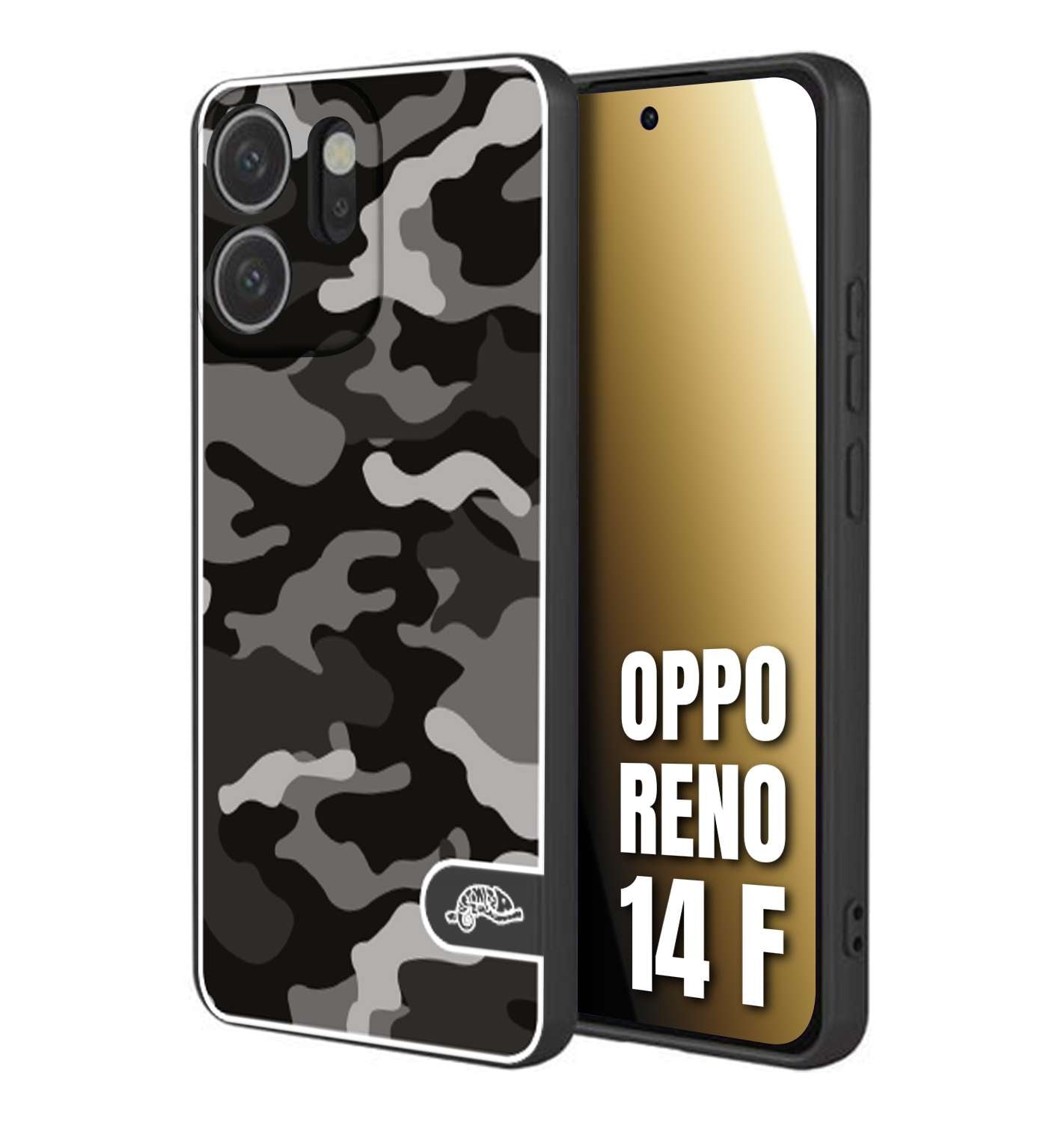 CUSTOMIZZA - Custodia cover nera morbida in tpu compatibile per Oppo Reno 14 F camouflage mimetico militare nero black grigio