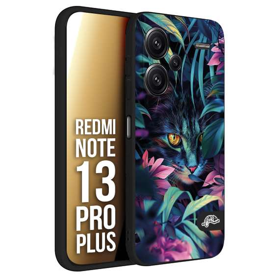 CUSTOMIZZA - Custodia cover nera morbida in tpu compatibile per Xiaomi Redmi Note 13 PRO PLUS animali color giungla tropicale occhio di gatto colori vibranti disegnato