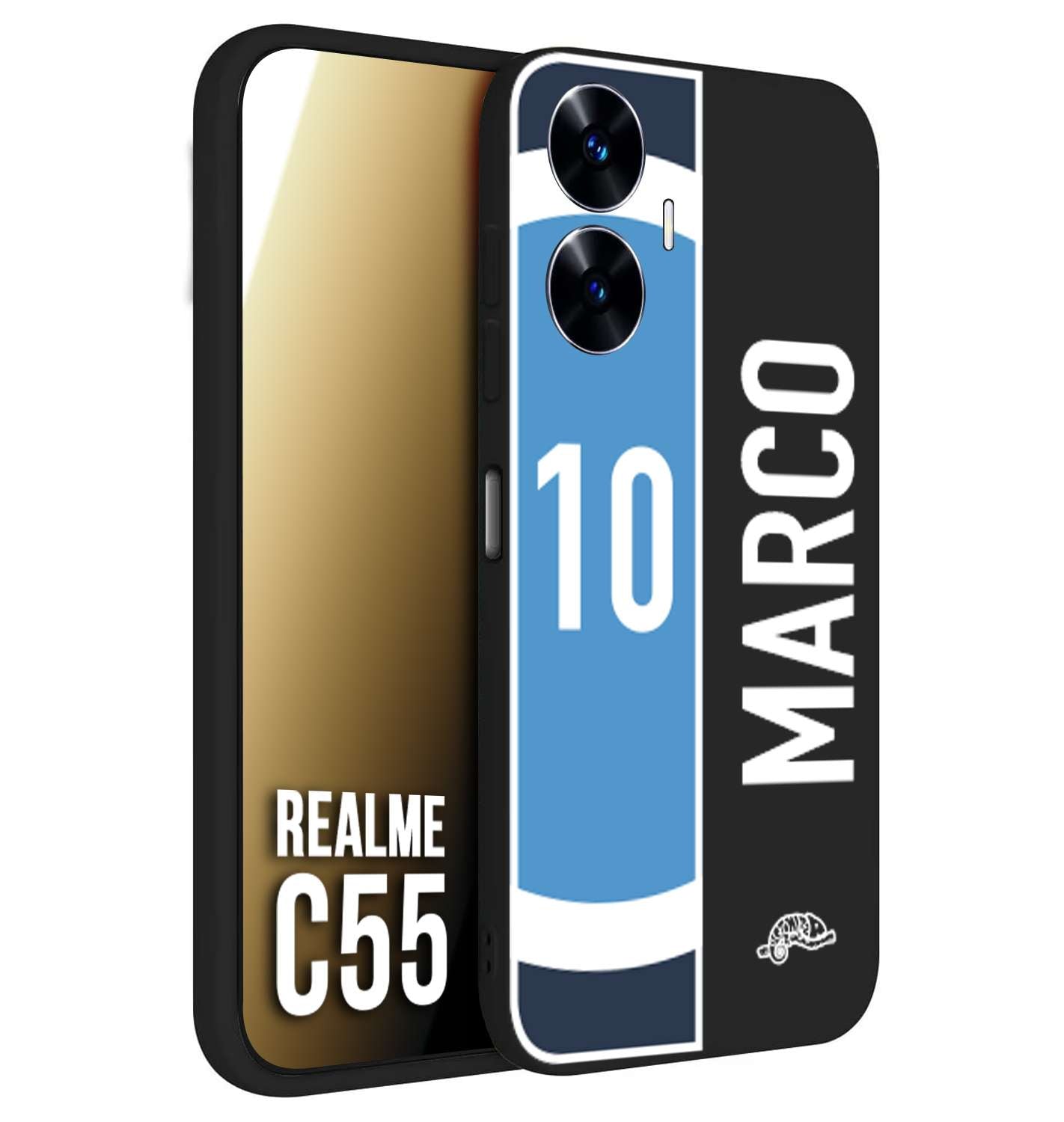 CUSTOMIZZA - Custodia cover nera morbida in tpu compatibile per Oppo C55 personalizzata calcio football nome e numero calciatori biancoazzurri bianco celesti