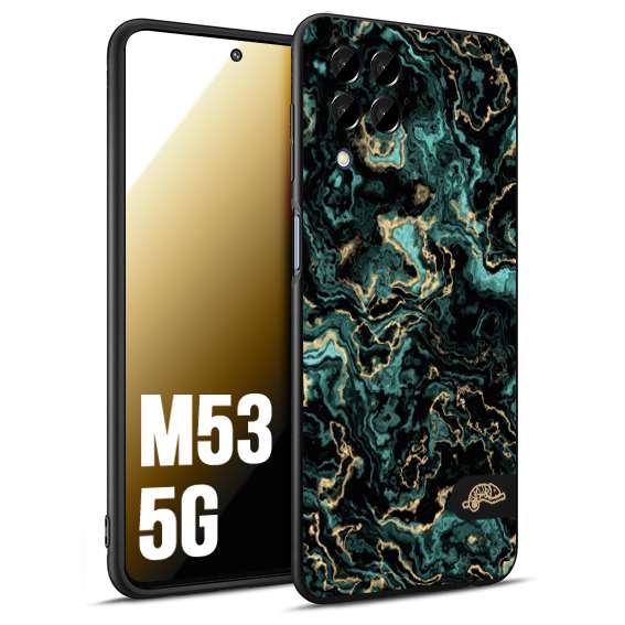 CUSTOMIZZA - Custodia cover nera morbida in tpu compatibile per Samsung M53 5G effetto marmo marble verde green venature dorato pietra