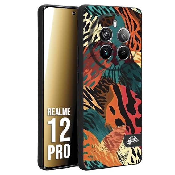 CUSTOMIZZA - Custodia cover nera morbida in tpu compatibile per Realme 12 PRO leopardato tigrato tiger colorata summer arancio verde fucsia