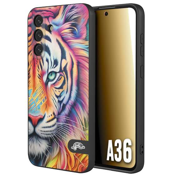 CUSTOMIZZA - Custodia cover nera morbida in tpu compatibile per Samsung A36 animali color tigre tiger viso colori vibranti disegnato schizzo