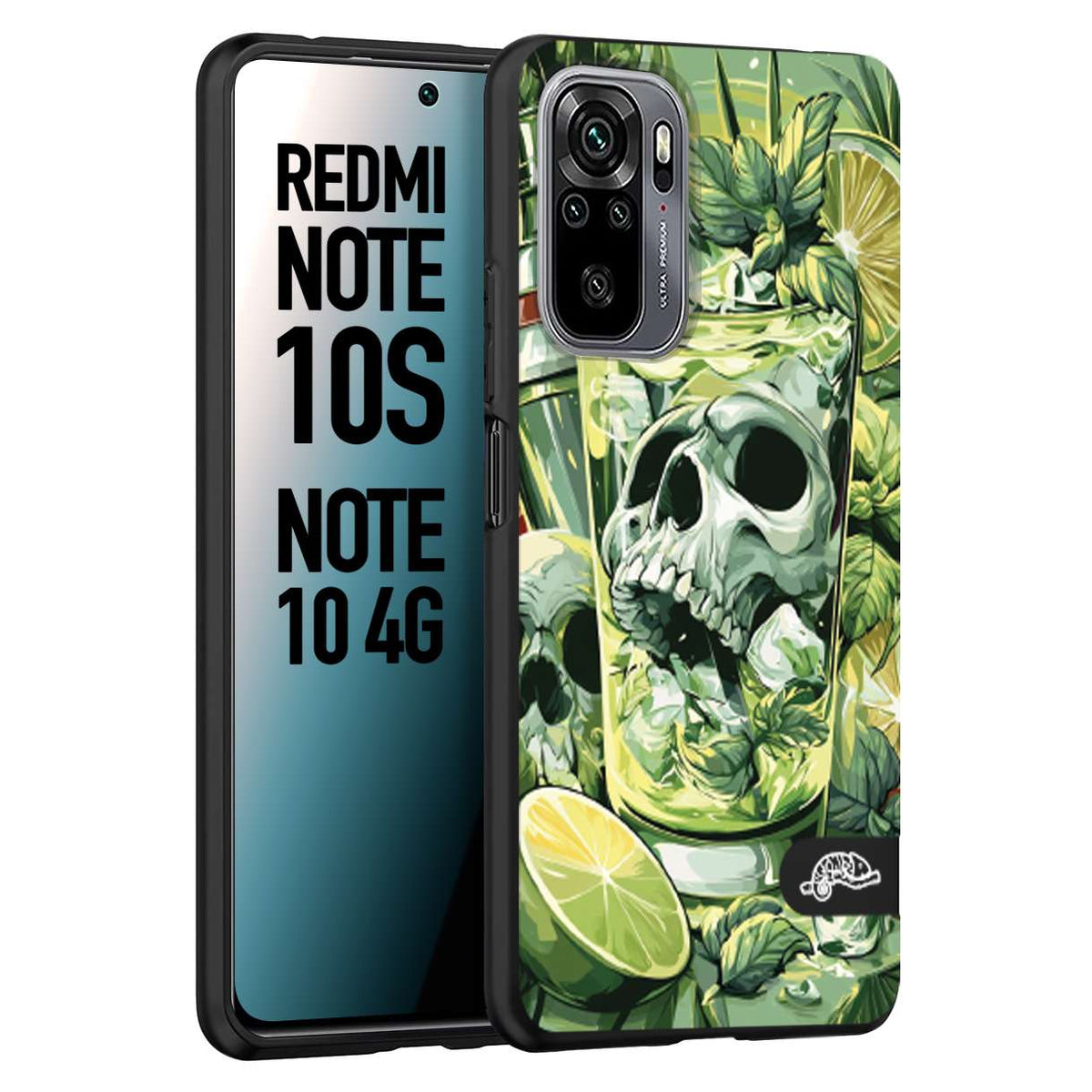CUSTOMIZZA - Custodia cover nera morbida in tpu compatibile per Xiaomi Redmi Note 10S Mojito cocktail teschio illustrazione drink lime menta ghiacci tropicale street art