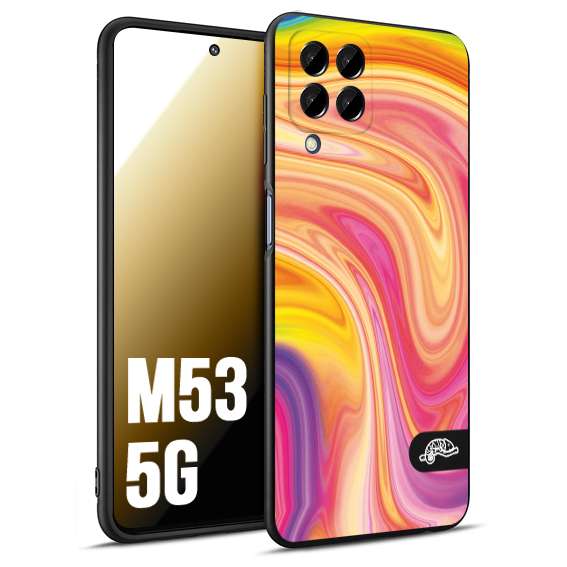 CUSTOMIZZA - Custodia cover nera morbida in tpu compatibile per Samsung M53 5G colorata fantasia vortice marmo onde rosa fucsia gialla