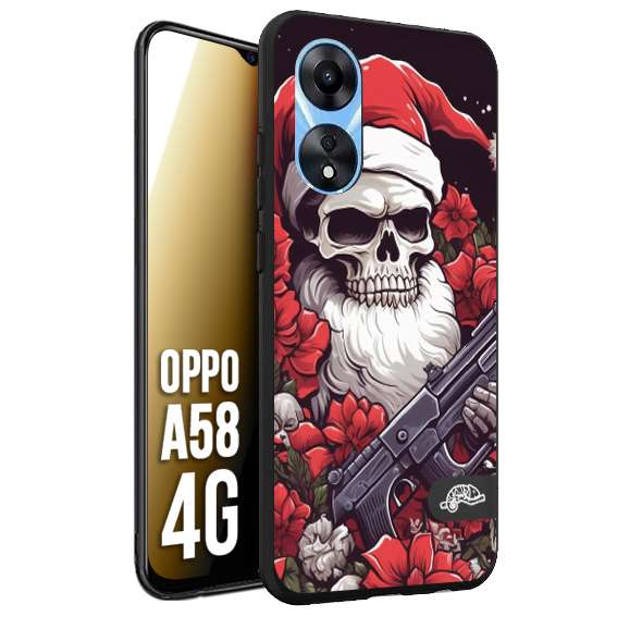 CUSTOMIZZA - Custodia cover nera morbida in tpu compatibile per Oppo A58 4G teschio natale santa claus fiori tattoo disegnato