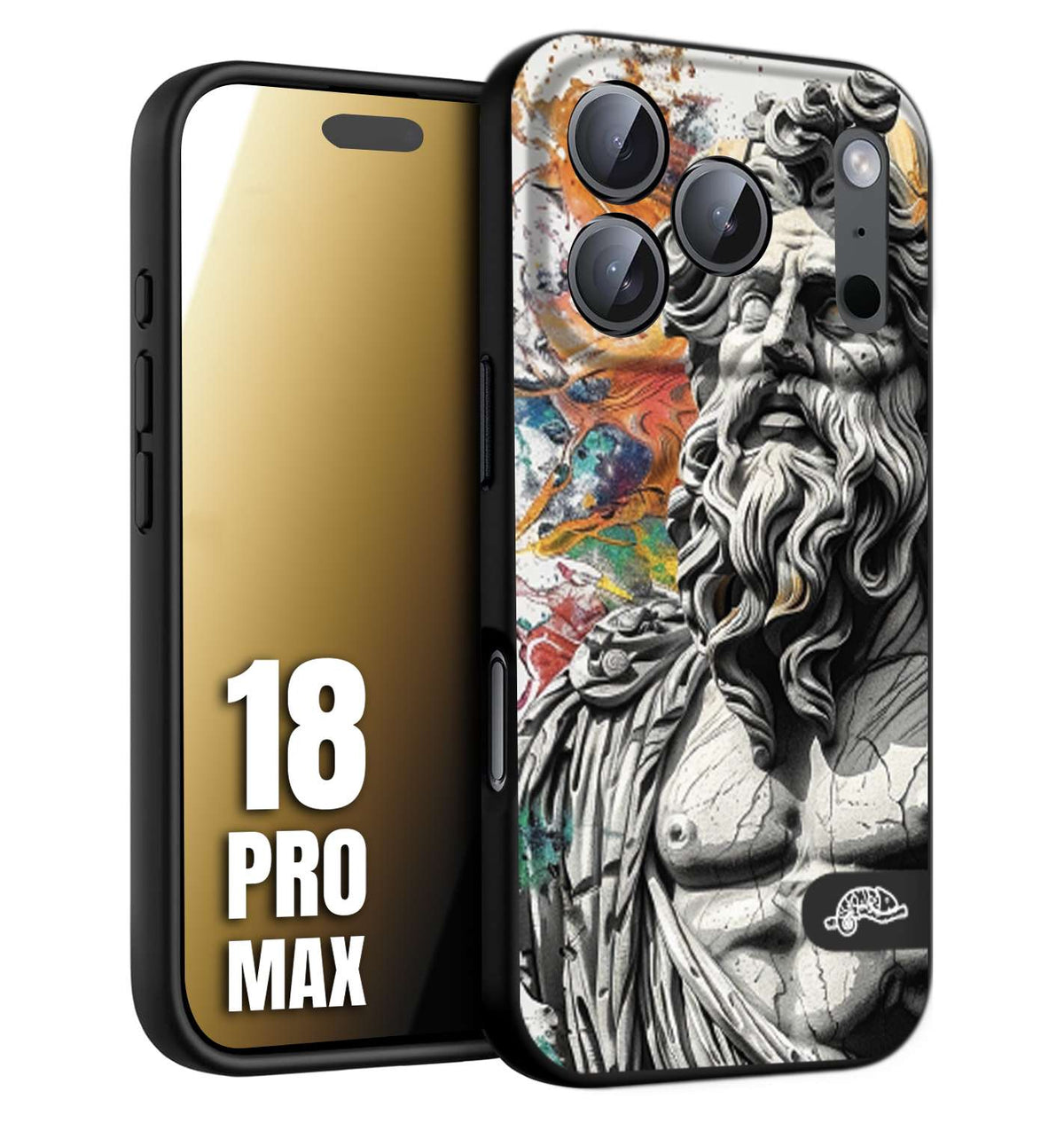 CUSTOMIZZA - Custodia cover nera morbida in tpu compatibile per iPhone 18 PRO MAX statua colorata moderna antico tattoo splash color