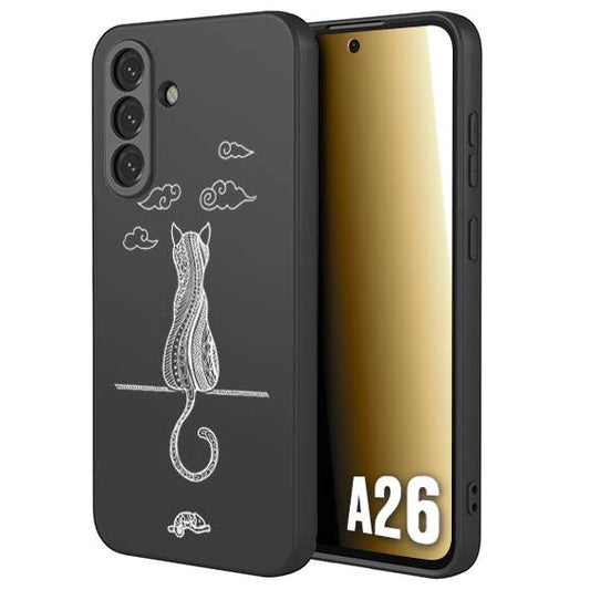 CUSTOMIZZA - Custodia cover nera morbida in tpu compatibile per Samsung A26 gatto mandala stilizzato gattino a rilievo soft touch donna bianca