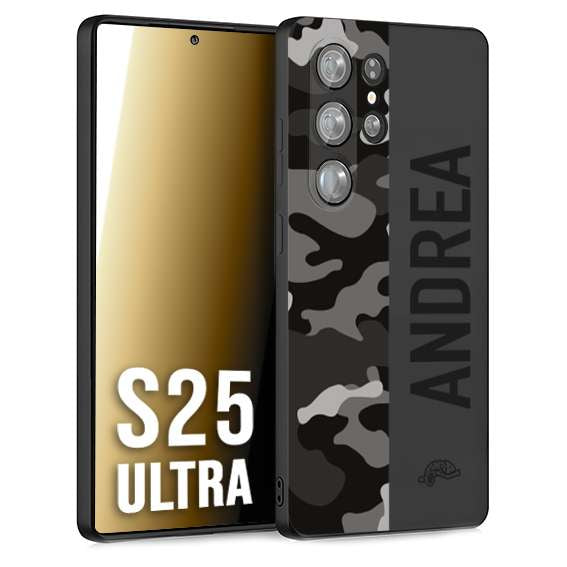 CUSTOMIZZA - Custodia cover nera morbida in tpu compatibile per Samsung S25 ULTRA camouflage mimetico militare personalizzata nome