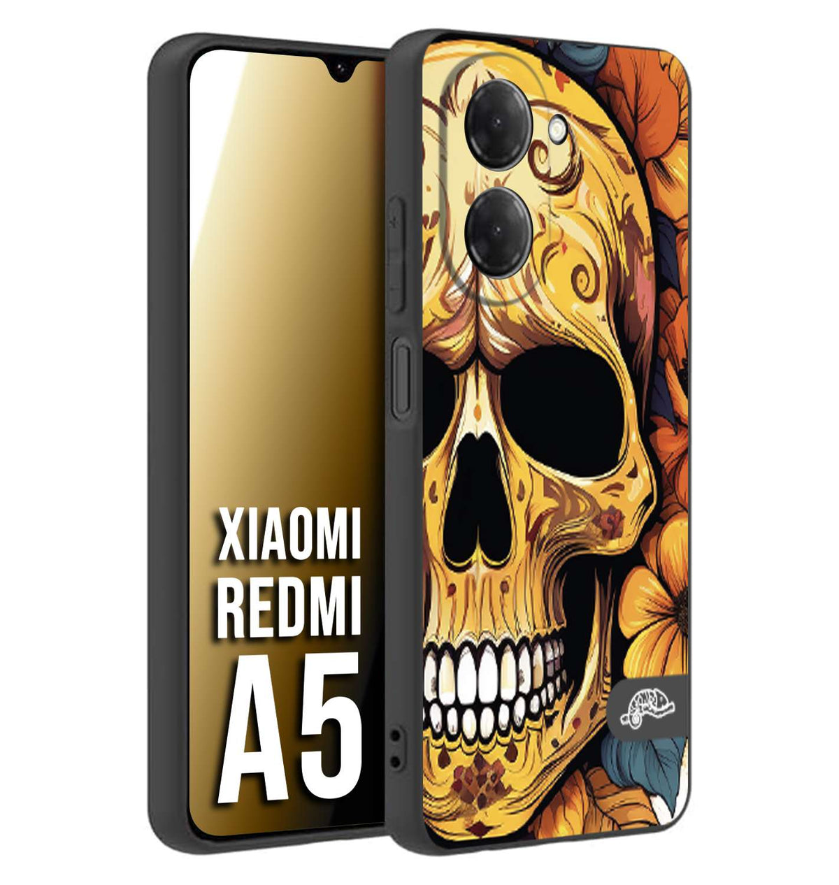 CUSTOMIZZA - Custodia cover nera morbida in tpu compatibile per Xiaomi Redmi A5 teschio messicano colorato dorato fiori autunnali disegnato
