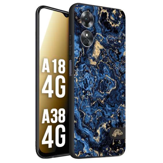 CUSTOMIZZA - Custodia cover nera morbida in tpu compatibile per Oppo A18 4G - A38 4G effetto marmo marble blu venature dorato psichedelico