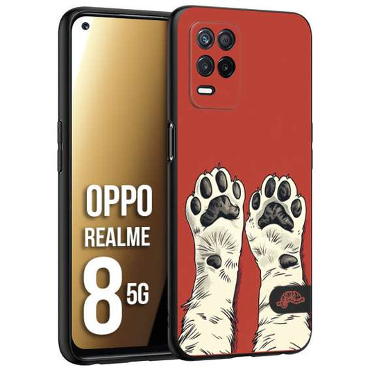 CUSTOMIZZA - Custodia cover nera morbida in tpu compatibile per Realme 8 5G zampe di gatto cat paws rossa red disegnata fumetto cartoon