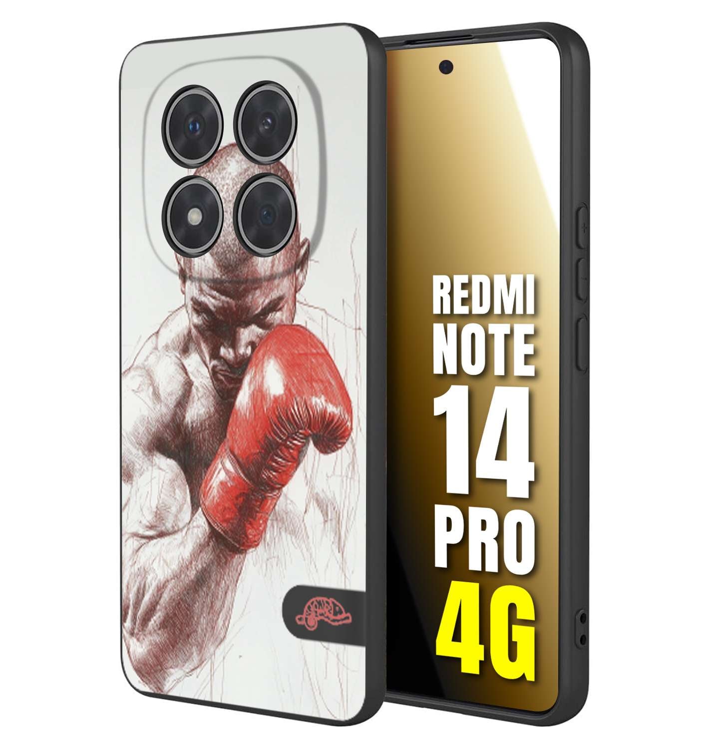CUSTOMIZZA - Custodia cover nera morbida in tpu compatibile per Xiaomi Redmi Note 14 PRO 4G pugilato pugili disegno tattoo guantoni box sport primo piano