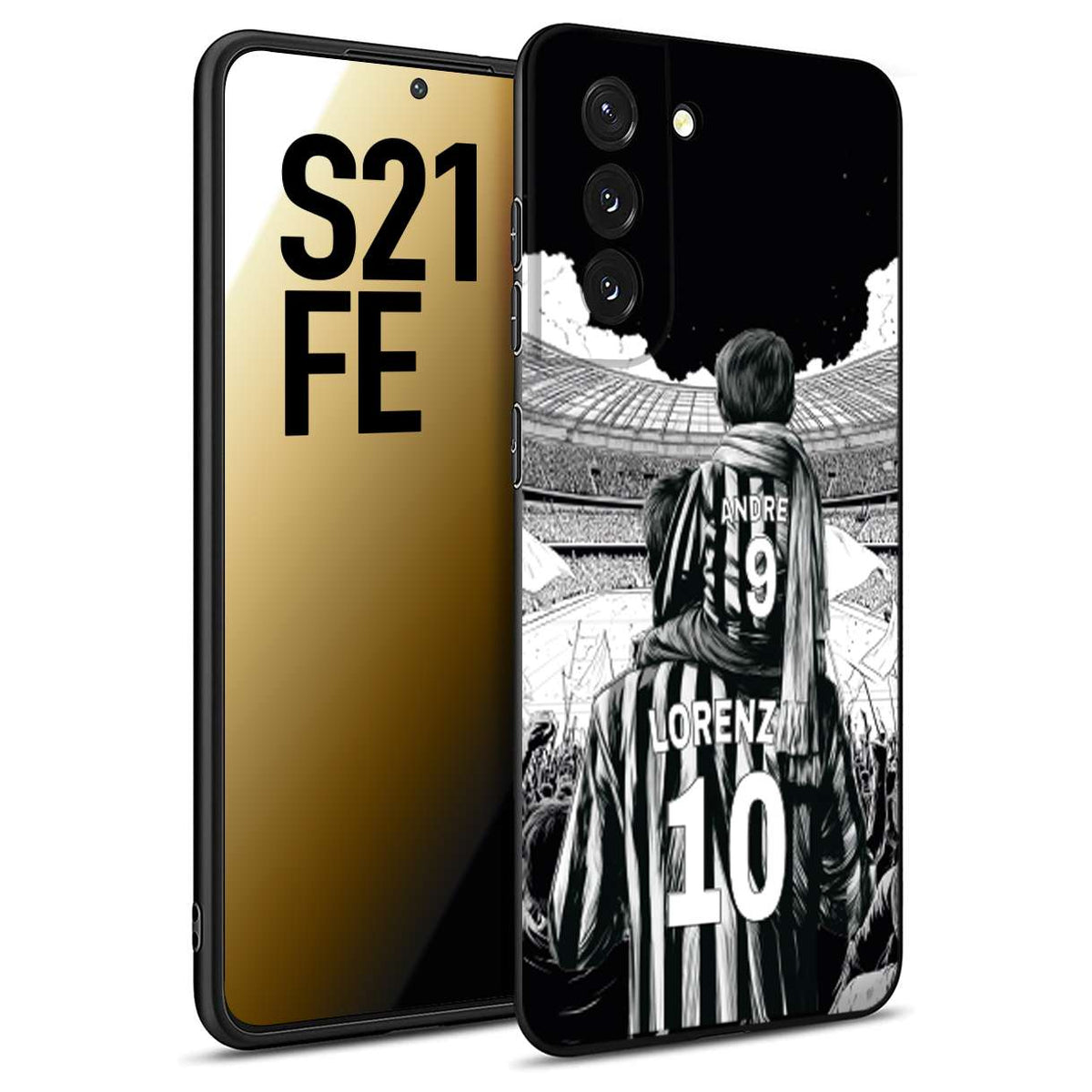 CUSTOMIZZA - Custodia cover nera morbida in tpu compatibile per Samsung S21 FE personalizzata calcio football nome e numero calciatori bianconeri bianca e nera