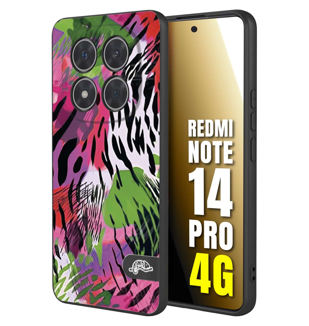 CUSTOMIZZA - Custodia cover nera morbida in tpu compatibile per Xiaomi Redmi Note 14 PRO 4G leopardato tigrato tiger colorata summer color verde fucsia