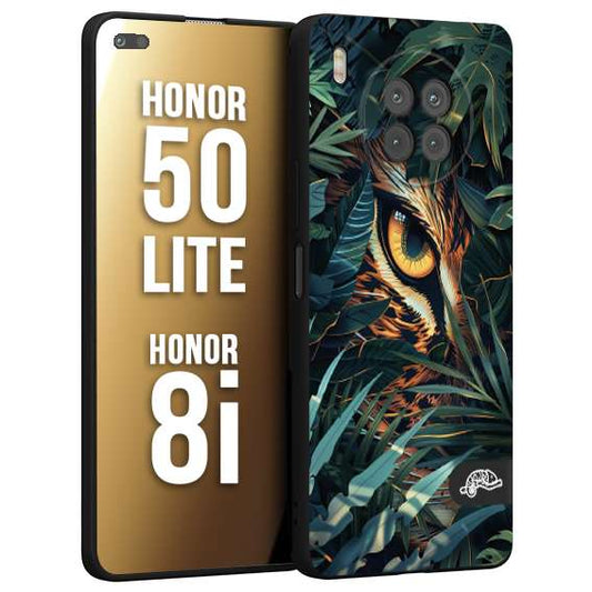 CUSTOMIZZA - Custodia cover nera morbida in tpu compatibile per Honor 8i - Honor 50 LITE animali color giungla tropicale occhio di giaguaro felino disegnato