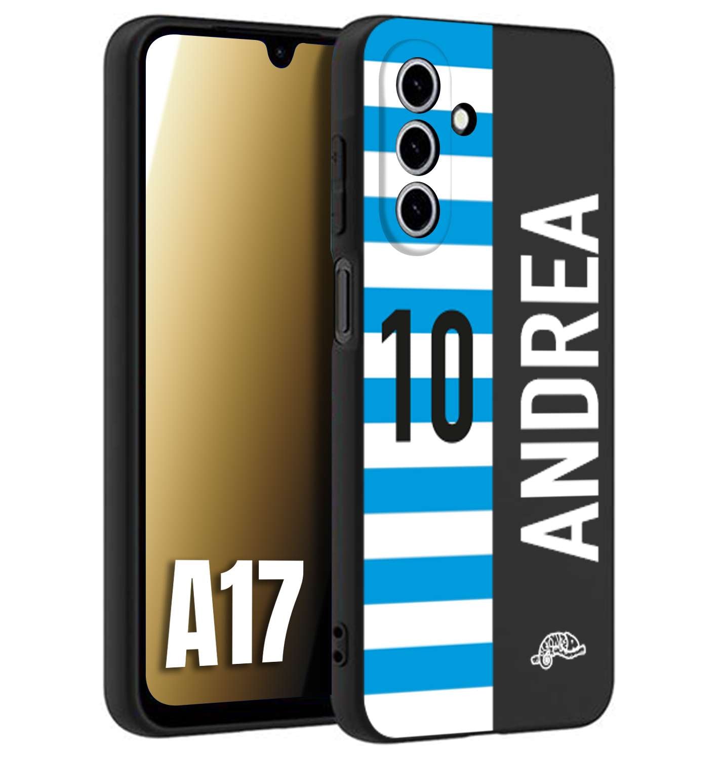 CUSTOMIZZA - Custodia cover nera morbida in tpu compatibile per Samsung A17 personalizzata calcio football nome e numero calciatori biancazzurri